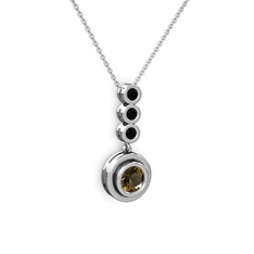 Belinda Kolye - Dumanlı kuvars ve siyah zirkon 18 ayar beyaz altın kolye (40 cm gümüş rolo zincir) #mjk2sa