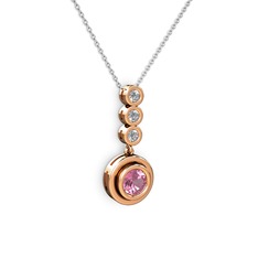 Belinda Kolye - Pembe kuvars ve elmas 14 ayar rose altın kolye (0.33 karat, 40 cm gümüş rolo zincir) #mtrunk