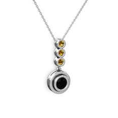 Belinda Kolye - Siyah zirkon ve sitrin 18 ayar beyaz altın kolye (40 cm beyaz altın rolo zincir) #tzqxsq