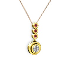 Belinda Kolye - Beyaz zirkon ve kök yakut 925 ayar altın kaplama gümüş kolye (40 cm rose altın rolo zincir) #u6eens