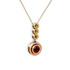 Garnet ve peridot 18 ayar rose altın kolye (40 cm rose altın rolo zincir)