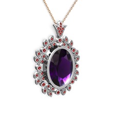 Belka Demet Taç Kolye - Ametist ve garnet 925 ayar gümüş kolye (40 cm gümüş rolo zincir) #1aob3o2