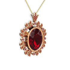 Garnet ve ametist 925 ayar rose altın kaplama gümüş kolye (40 cm altın rolo zincir)