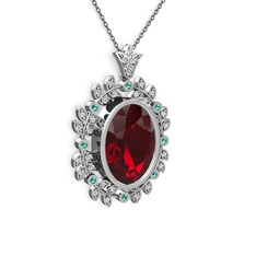 Garnet, beyaz zirkon ve yeşil kuvars 925 ayar gümüş kolye (40 cm gümüş rolo zincir)