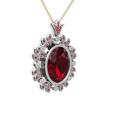 Garnet ve beyaz zirkon 18 ayar beyaz altın kolye (40 cm altın rolo zincir)