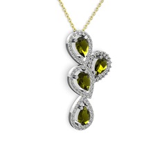 Peridot ve swarovski 18 ayar beyaz altın kolye (40 cm altın rolo zincir)