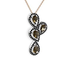 Soltar Damla Kolye - Dumanlı kuvars ve siyah zirkon 14 ayar beyaz altın kolye (40 cm gümüş rolo zincir) #14rfruo