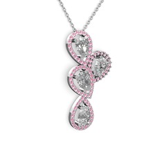 Soltar Damla Kolye - Swarovski ve pembe kuvars 8 ayar beyaz altın kolye (40 cm beyaz altın rolo zincir) #9oeig5