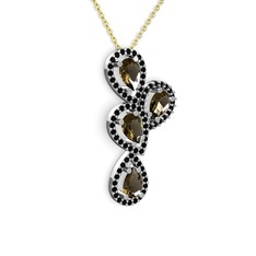 Soltar Damla Kolye - Dumanlı kuvars ve siyah zirkon 8 ayar beyaz altın kolye (40 cm gümüş rolo zincir) #c900qh