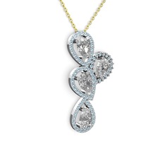 Swarovski ve akuamarin 18 ayar beyaz altın kolye (40 cm altın rolo zincir)