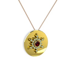 Neu Kar Tanesi Kolye - Garnet ve akuamarin 8 ayar altın kolye (40 cm rose altın rolo zincir) #1ap8s5x