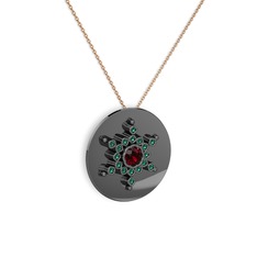 Neu Kar Tanesi Kolye - Garnet ve yeşil kuvars 925 ayar siyah rodyum kaplama gümüş kolye (40 cm rose altın rolo zincir) #1nmxa3t