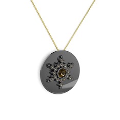 Neu Kar Tanesi Kolye - Dumanlı kuvars 925 ayar siyah rodyum kaplama gümüş kolye (40 cm altın rolo zincir) #1tbqljk