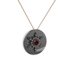 Neu Kar Tanesi Kolye - Garnet ve dumanlı kuvars 925 ayar siyah rodyum kaplama gümüş kolye (40 cm rose altın rolo zincir) #4ik2pr