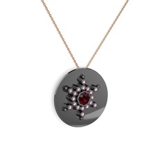Neu Kar Tanesi Kolye - Garnet ve pembe kuvars 925 ayar siyah rodyum kaplama gümüş kolye (40 cm rose altın rolo zincir) #6vvuj2