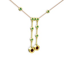 Taşlı Belly Kolye - Garnet ve yeşil kuvars 18 ayar altın kolye (40 cm rose altın rolo zincir) #11ie7jm