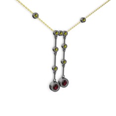 Taşlı Belly Kolye - Rodolit garnet ve peridot 925 ayar siyah rodyum kaplama gümüş kolye (40 cm altın rolo zincir) #127s2qr