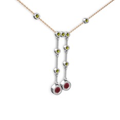 Taşlı Belly Kolye - Kök yakut ve peridot 925 ayar gümüş kolye (40 cm rose altın rolo zincir) #155xgnz