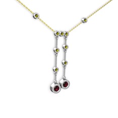 Taşlı Belly Kolye - Rodolit garnet ve peridot 14 ayar beyaz altın kolye (40 cm gümüş rolo zincir) #176uxb6