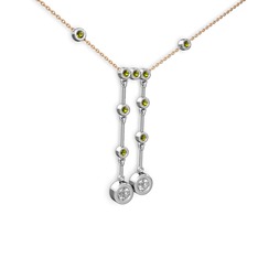 Taşlı Belly Kolye - Beyaz zirkon ve peridot 925 ayar gümüş kolye (40 cm rose altın rolo zincir) #17d6tw5