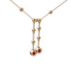 Taşlı Belly Kolye - Kök yakut ve peridot 18 ayar rose altın kolye (40 cm rose altın rolo zincir) #1a1k7lx