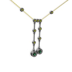 Taşlı Belly Kolye - Yeşil kuvars ve peridot 925 ayar siyah rodyum kaplama gümüş kolye (40 cm altın rolo zincir) #1ap6e6d