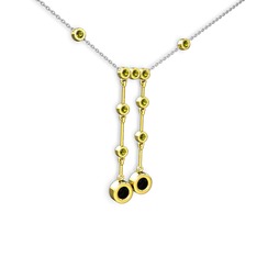 Taşlı Belly Kolye - Siyah zirkon ve peridot 18 ayar altın kolye (40 cm beyaz altın rolo zincir) #1fbzyil