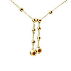 Taşlı Belly Kolye - Kök yakut ve garnet 18 ayar altın kolye (40 cm gümüş rolo zincir) #1hstfmo