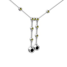 Taşlı Belly Kolye - Siyah zirkon ve peridot 18 ayar beyaz altın kolye (40 cm gümüş rolo zincir) #1ind15q