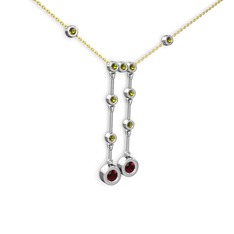 Taşlı Belly Kolye - Garnet ve peridot 14 ayar beyaz altın kolye (40 cm altın rolo zincir) #1nasy46