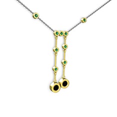 Taşlı Belly Kolye - Siyah zirkon ve yeşil kuvars 8 ayar altın kolye (40 cm gümüş rolo zincir) #1tnxjly