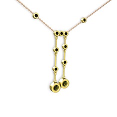 Peridot ve siyah zirkon 18 ayar altın kolye (40 cm rose altın rolo zincir)