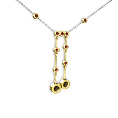 Taşlı Belly Kolye - Dumanlı kuvars ve rodolit garnet 8 ayar altın kolye (40 cm gümüş rolo zincir) #1wtsvsg