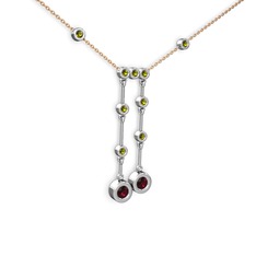Taşlı Belly Kolye - Rodolit garnet ve peridot 925 ayar gümüş kolye (40 cm rose altın rolo zincir) #1xds5r4