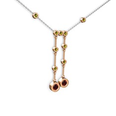 Taşlı Belly Kolye - Garnet ve peridot 18 ayar rose altın kolye (40 cm gümüş rolo zincir) #7b00mc