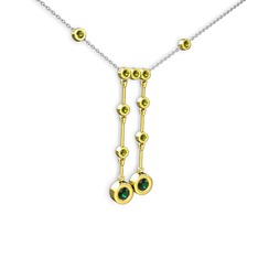 Taşlı Belly Kolye - Yeşil kuvars ve peridot 14 ayar altın kolye (40 cm beyaz altın rolo zincir) #999han