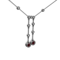 Garnet ve swarovski 925 ayar siyah rodyum kaplama gümüş kolye (40 cm gümüş rolo zincir)