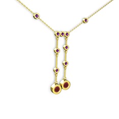 Taşlı Belly Kolye - Kök yakut ve ametist 18 ayar altın kolye (40 cm gümüş rolo zincir) #atdbzr