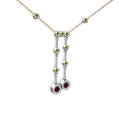 Taşlı Belly Kolye - Garnet ve peridot 18 ayar beyaz altın kolye (40 cm rose altın rolo zincir) #c8leeq