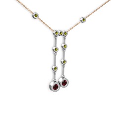 Taşlı Belly Kolye - Garnet ve peridot 925 ayar gümüş kolye (40 cm rose altın rolo zincir) #dhbpj