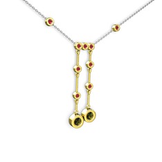 Peridot ve kök yakut 925 ayar altın kaplama gümüş kolye (40 cm beyaz altın rolo zincir)