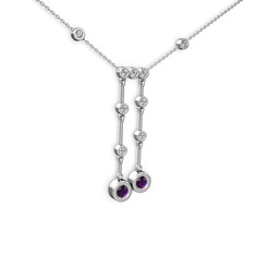 Taşlı Belly Kolye - Ametist ve swarovski 14 ayar beyaz altın kolye (40 cm beyaz altın rolo zincir) #tb6app