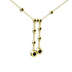 Taşlı Belly Kolye - Lab safir ve siyah zirkon 8 ayar altın kolye (40 cm gümüş rolo zincir) #up9eyq