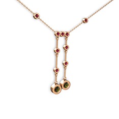 Taşlı Belly Kolye - Peridot ve rodolit garnet 8 ayar rose altın kolye (40 cm rose altın rolo zincir) #zdmkp1