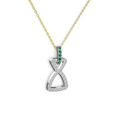 Simla Kolye - Yeşil kuvars ve beyaz zirkon 925 ayar gümüş kolye (40 cm altın rolo zincir) #1r0g3sa