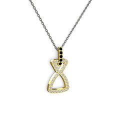 Simla Kolye - Siyah zirkon ve beyaz zirkon 14 ayar altın kolye (40 cm gümüş rolo zincir) #1rbgmiw