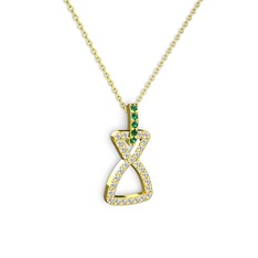 Simla Kolye - Yeşil kuvars ve beyaz zirkon 925 ayar altın kaplama gümüş kolye (40 cm gümüş rolo zincir) #1wdt47g