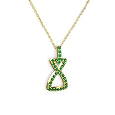 Simla Kolye - Kök zümrüt ve yeşil kuvars 18 ayar altın kolye (40 cm gümüş rolo zincir) #1xjnelf