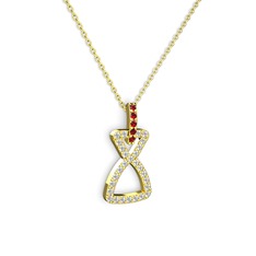 Simla Kolye - Garnet ve beyaz zirkon 18 ayar altın kolye (40 cm gümüş rolo zincir) #1xkr8v3