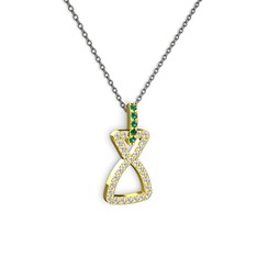 Simla Kolye - Yeşil kuvars ve beyaz zirkon 8 ayar altın kolye (40 cm gümüş rolo zincir) #3wiy61
